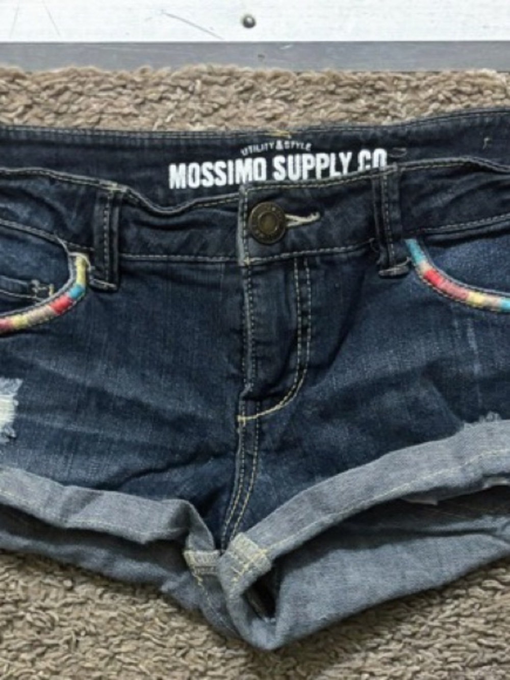Mossimo Supply Co. Woman’s 5 Dark Wash Denim Shorts with Rainbow Trim